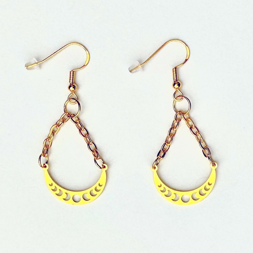 Gold crescent earrings moon lunar phase jewelry festival witch nature witchy EDC
